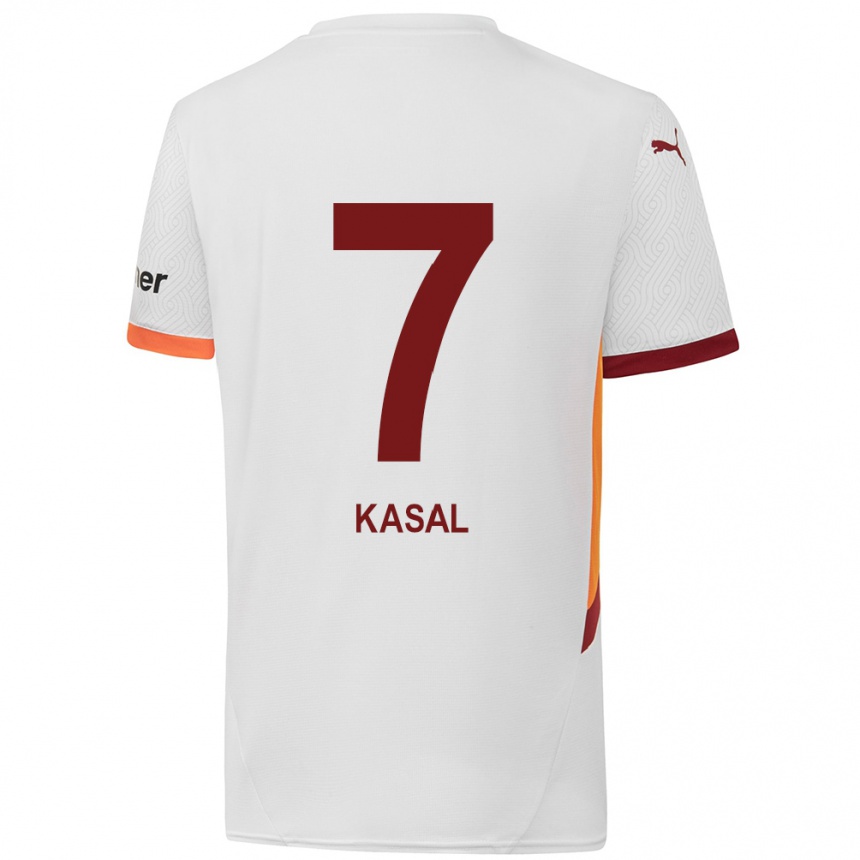 Kinder Fußball Yasin Kasal #7 Weiß Gelb Rot Auswärtstrikot Trikot 2024/25 T-Shirt Luxemburg