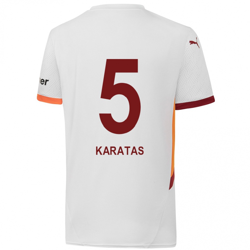 Kinder Fußball Eda Karataş #5 Weiß Gelb Rot Auswärtstrikot Trikot 2024/25 T-Shirt Luxemburg