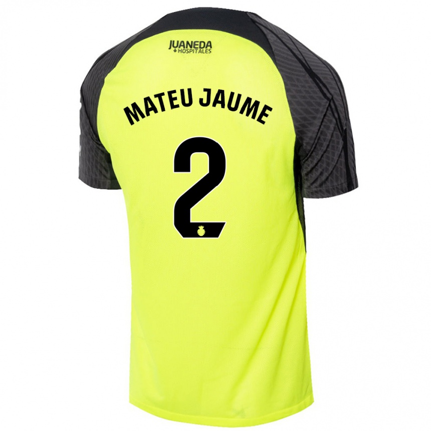 Kinder Fußball Mateu Morey Bauza #2 Fluoreszierend Grün Schwarz Auswärtstrikot Trikot 2024/25 T-Shirt Luxemburg