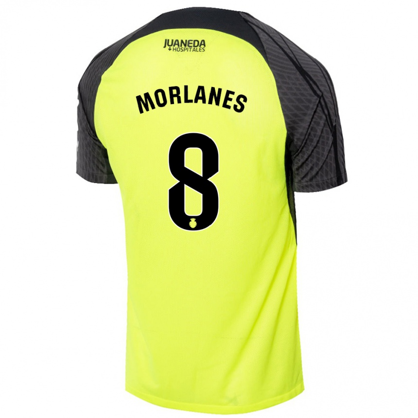 Kinder Fußball Manu Morlanes #8 Fluoreszierend Grün Schwarz Auswärtstrikot Trikot 2024/25 T-Shirt Luxemburg