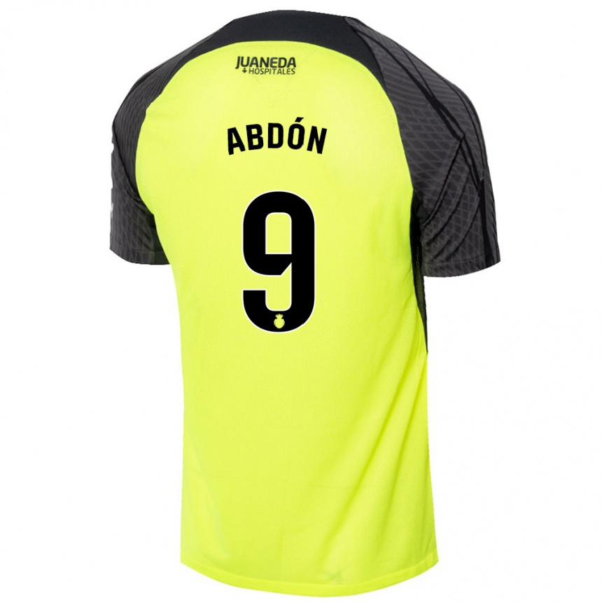 Kinder Fußball Abdón Prats #9 Fluoreszierend Grün Schwarz Auswärtstrikot Trikot 2024/25 T-Shirt Luxemburg