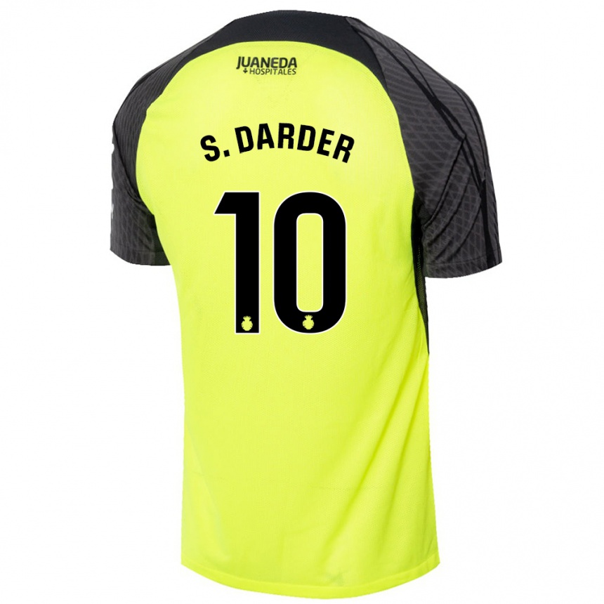 Kinder Fußball Sergi Darder #10 Fluoreszierend Grün Schwarz Auswärtstrikot Trikot 2024/25 T-Shirt Luxemburg