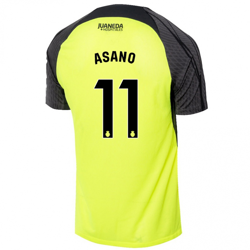 Kinder Fußball Takuma Asano #11 Fluoreszierend Grün Schwarz Auswärtstrikot Trikot 2024/25 T-Shirt Luxemburg