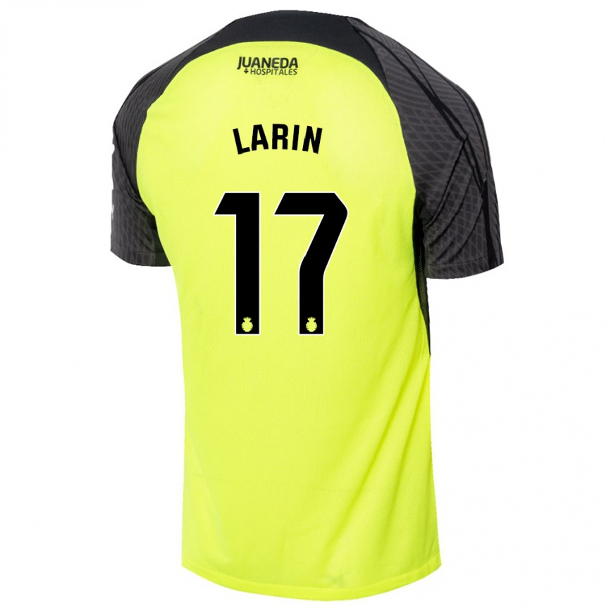 Kinder Fußball Cyle Larin #17 Fluoreszierend Grün Schwarz Auswärtstrikot Trikot 2024/25 T-Shirt Luxemburg