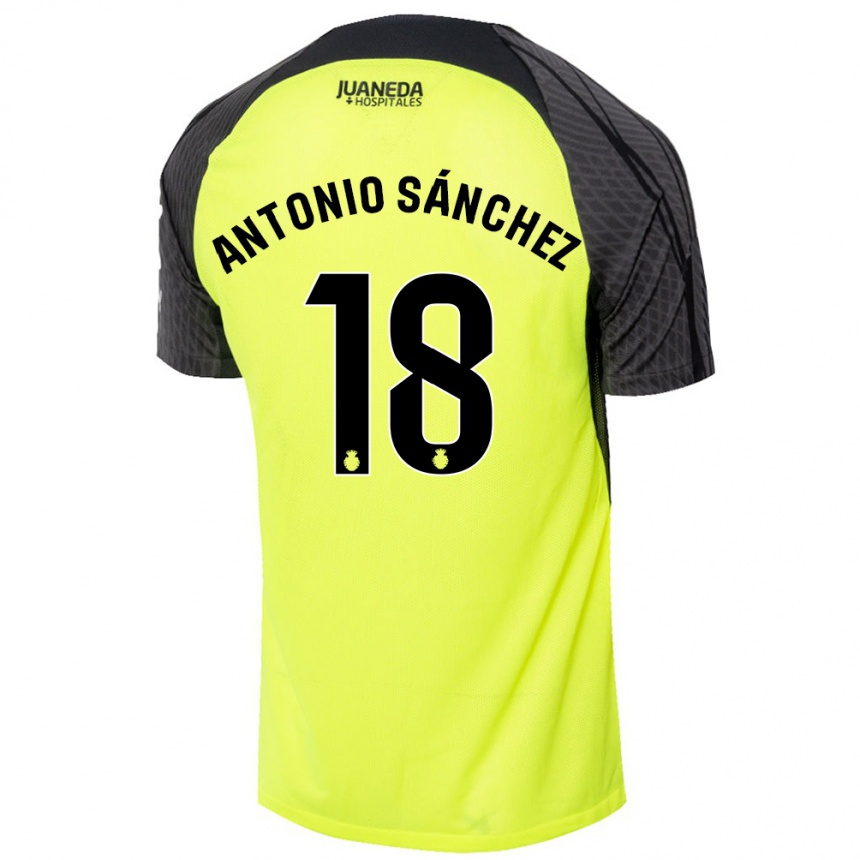 Kinder Fußball Antonio Sánchez #18 Fluoreszierend Grün Schwarz Auswärtstrikot Trikot 2024/25 T-Shirt Luxemburg