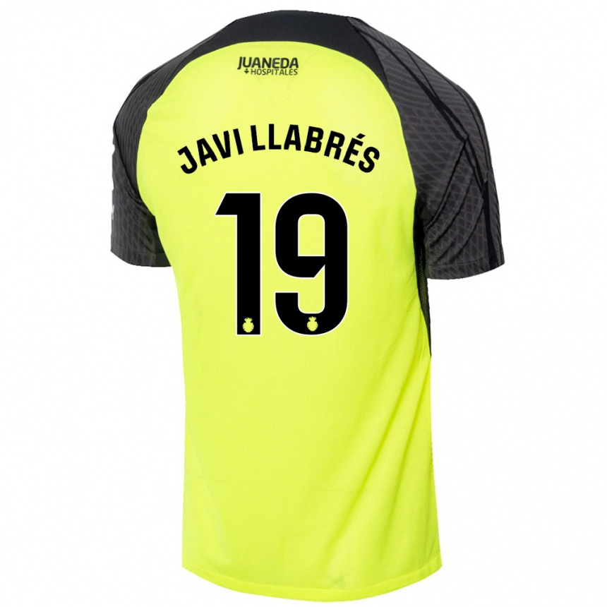 Kinder Fußball Javi Llabrés #19 Fluoreszierend Grün Schwarz Auswärtstrikot Trikot 2024/25 T-Shirt Luxemburg