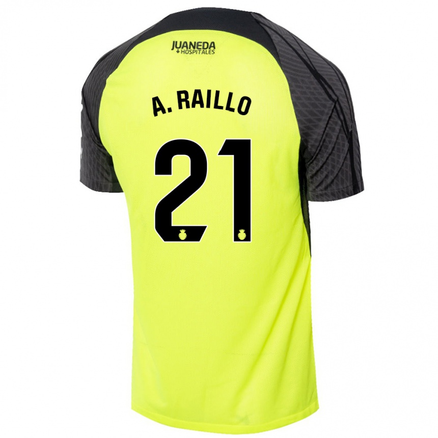 Kinder Fußball Antonio Raíllo #21 Fluoreszierend Grün Schwarz Auswärtstrikot Trikot 2024/25 T-Shirt Luxemburg