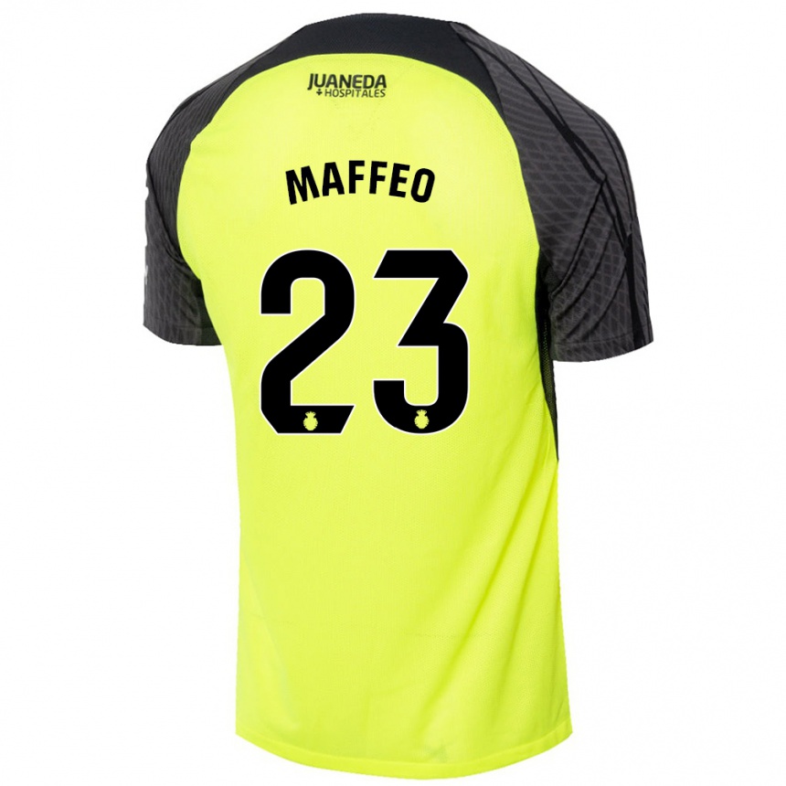 Kinder Fußball Pablo Maffeo #23 Fluoreszierend Grün Schwarz Auswärtstrikot Trikot 2024/25 T-Shirt Luxemburg