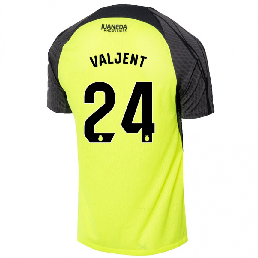 Kinder Fußball Martin Valjent #24 Fluoreszierend Grün Schwarz Auswärtstrikot Trikot 2024/25 T-Shirt Luxemburg