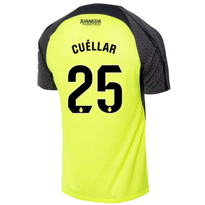 Kinder Fußball Iván Cuéllar #25 Fluoreszierend Grün Schwarz Auswärtstrikot Trikot 2024/25 T-Shirt Luxemburg