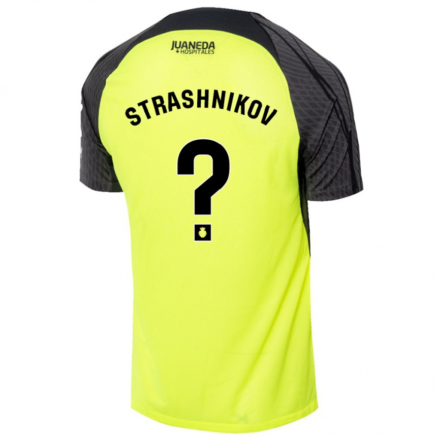 Kinder Fußball Nikolay Strashnikov #0 Fluoreszierend Grün Schwarz Auswärtstrikot Trikot 2024/25 T-Shirt Luxemburg