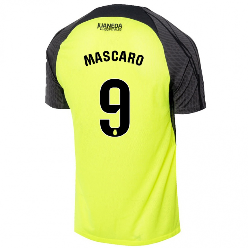 Kinder Fußball Pau Mascaró #9 Fluoreszierend Grün Schwarz Auswärtstrikot Trikot 2024/25 T-Shirt Luxemburg