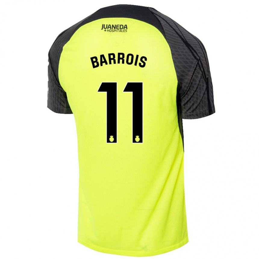 Kinder Fußball Eliott Barrois #11 Fluoreszierend Grün Schwarz Auswärtstrikot Trikot 2024/25 T-Shirt Luxemburg