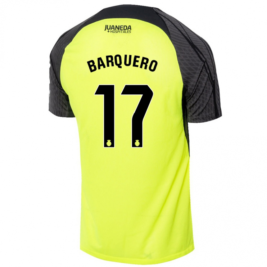 Kinder Fußball Adrián Barquero #17 Fluoreszierend Grün Schwarz Auswärtstrikot Trikot 2024/25 T-Shirt Luxemburg