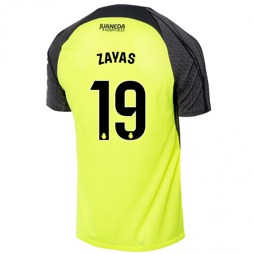 Kinder Fußball Yosmel Zayas #19 Fluoreszierend Grün Schwarz Auswärtstrikot Trikot 2024/25 T-Shirt Luxemburg