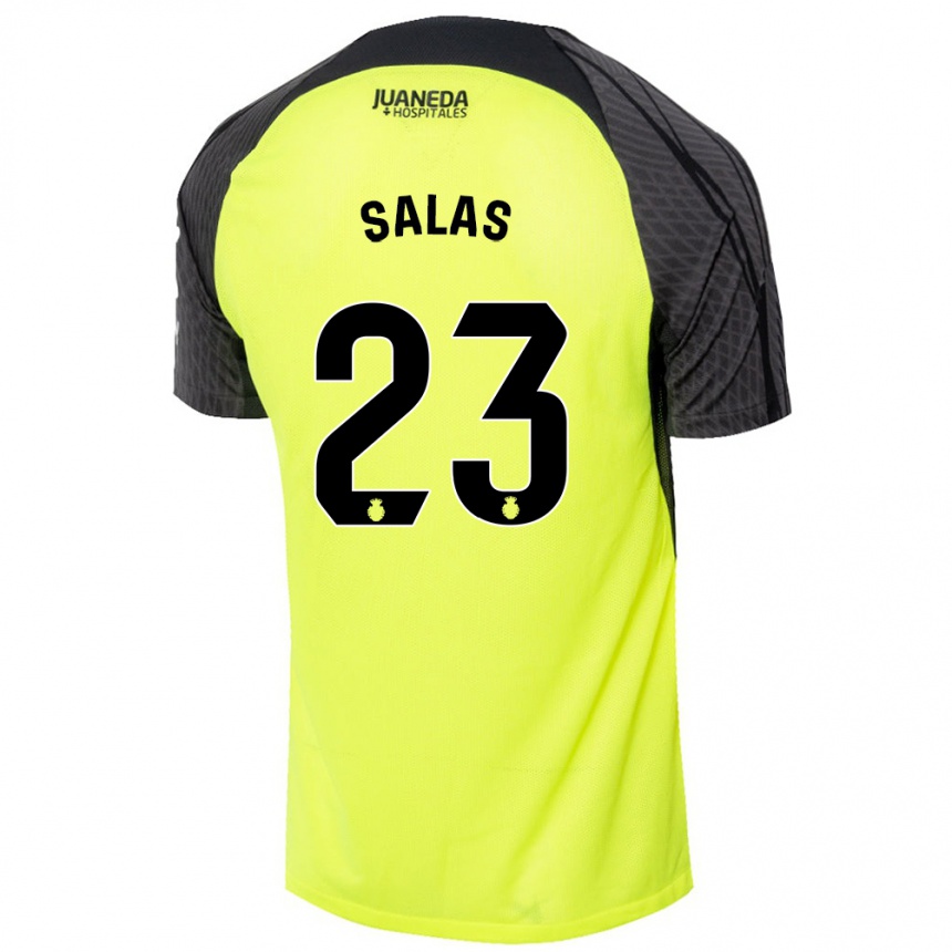 Kinder Fußball Jan Salas #23 Fluoreszierend Grün Schwarz Auswärtstrikot Trikot 2024/25 T-Shirt Luxemburg