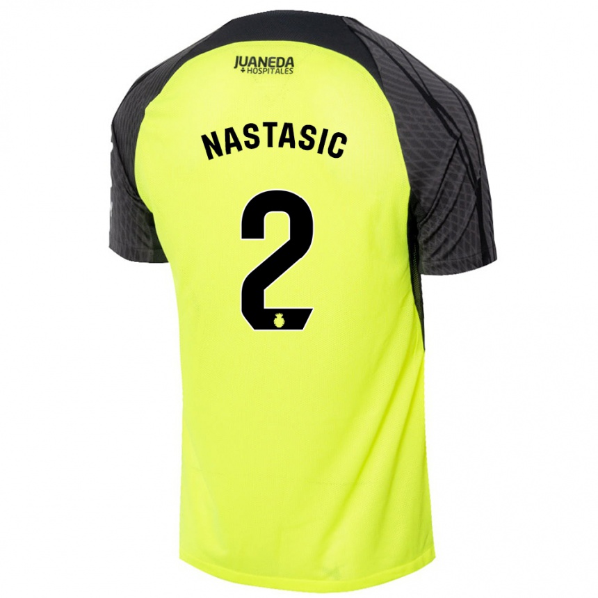 Kinder Fußball Matija Nastasic #2 Fluoreszierend Grün Schwarz Auswärtstrikot Trikot 2024/25 T-Shirt Luxemburg