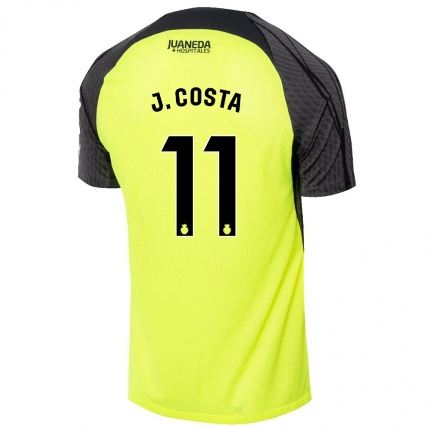 Kinder Fußball Jaume Costa #11 Fluoreszierend Grün Schwarz Auswärtstrikot Trikot 2024/25 T-Shirt Luxemburg