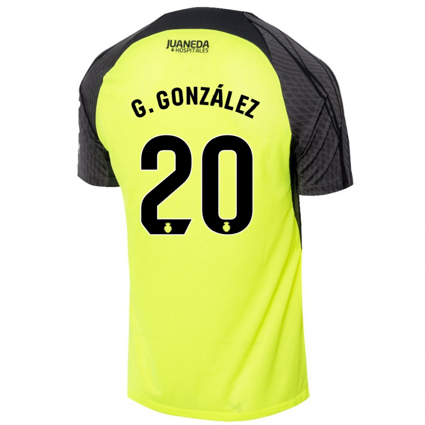 Kinder Fußball Giovanni González #20 Fluoreszierend Grün Schwarz Auswärtstrikot Trikot 2024/25 T-Shirt Luxemburg