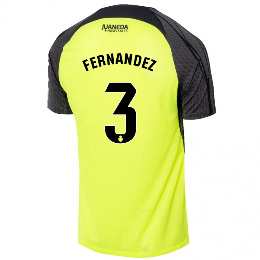 Kinder Fußball Marcos Fernández #3 Fluoreszierend Grün Schwarz Auswärtstrikot Trikot 2024/25 T-Shirt Luxemburg