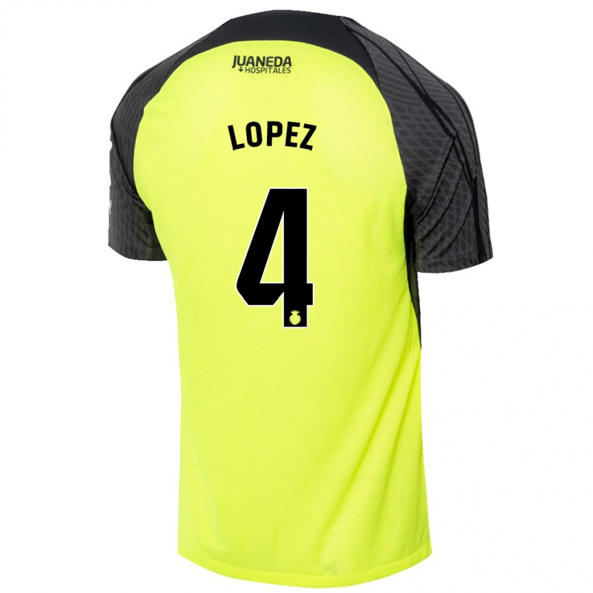 Kinder Fußball David López #4 Fluoreszierend Grün Schwarz Auswärtstrikot Trikot 2024/25 T-Shirt Luxemburg