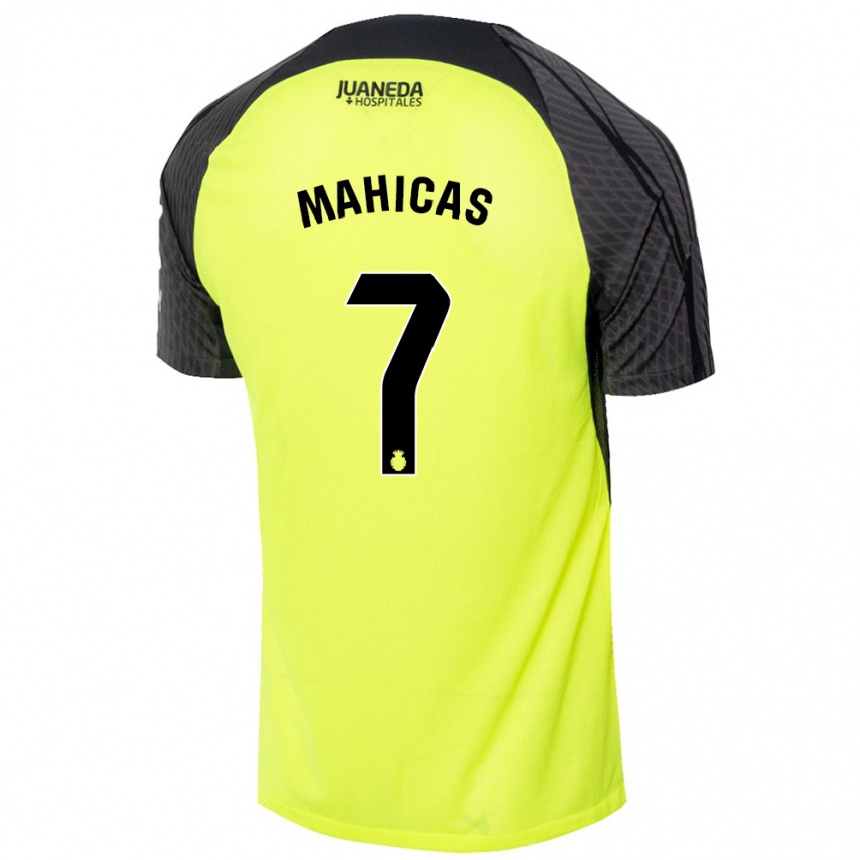 Kinder Fußball Julián Mahicas #7 Fluoreszierend Grün Schwarz Auswärtstrikot Trikot 2024/25 T-Shirt Luxemburg