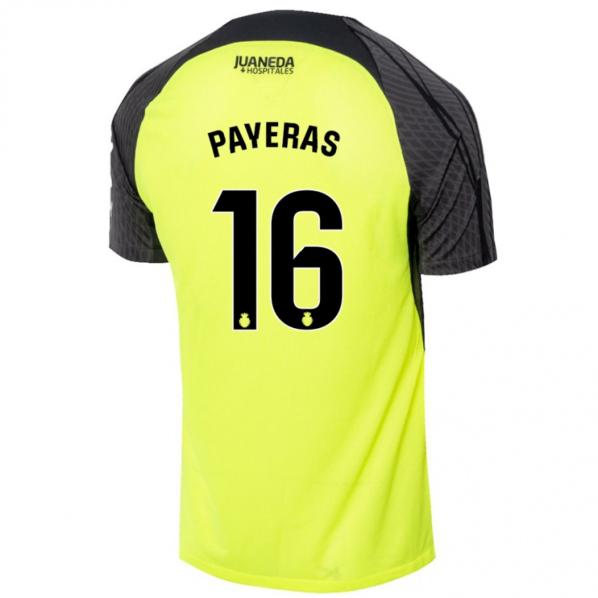 Kinder Fußball Martí Payeras #16 Fluoreszierend Grün Schwarz Auswärtstrikot Trikot 2024/25 T-Shirt Luxemburg