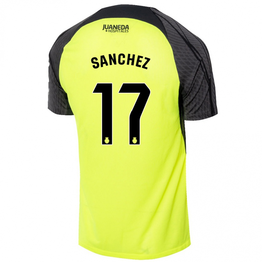 Kinder Fußball Avelino Sánchez #17 Fluoreszierend Grün Schwarz Auswärtstrikot Trikot 2024/25 T-Shirt Luxemburg