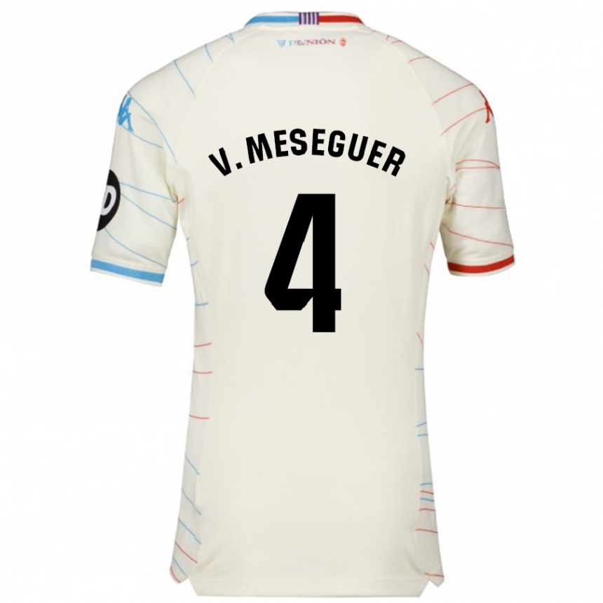 Kinder Fußball Víctor Meseguer #4 Weiß Rot Blau Auswärtstrikot Trikot 2024/25 T-Shirt Luxemburg