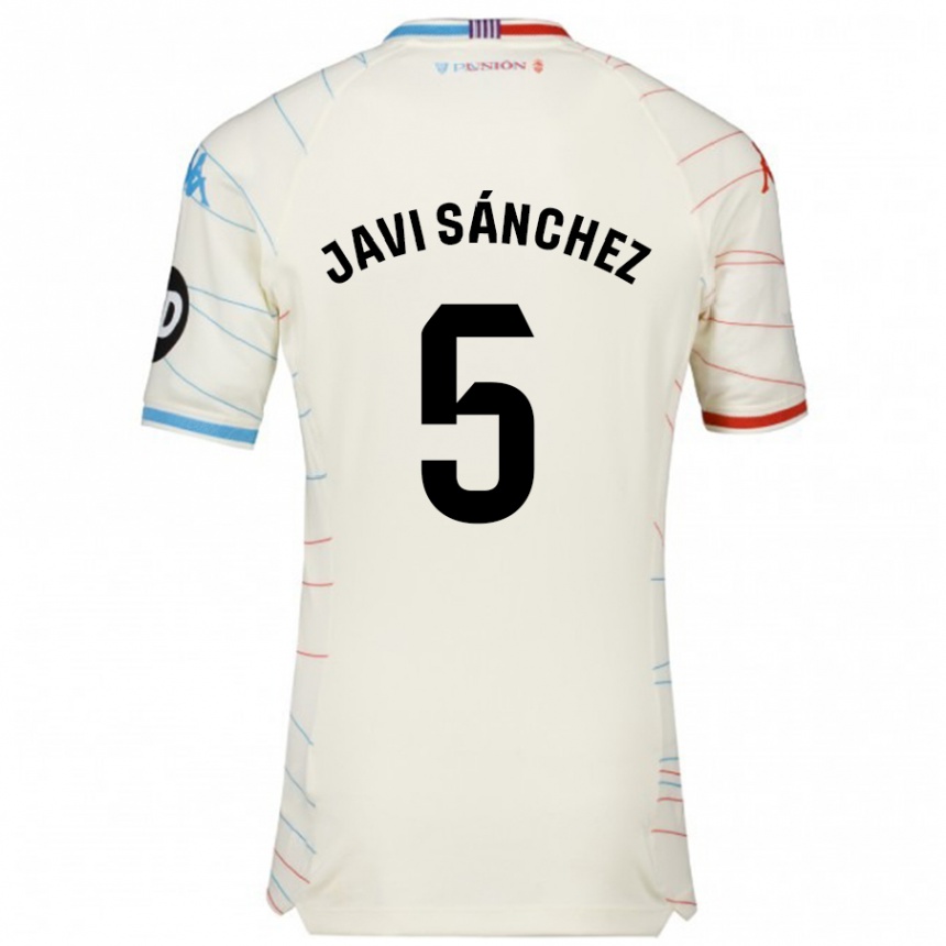 Kinder Fußball Javi Sánchez #5 Weiß Rot Blau Auswärtstrikot Trikot 2024/25 T-Shirt Luxemburg