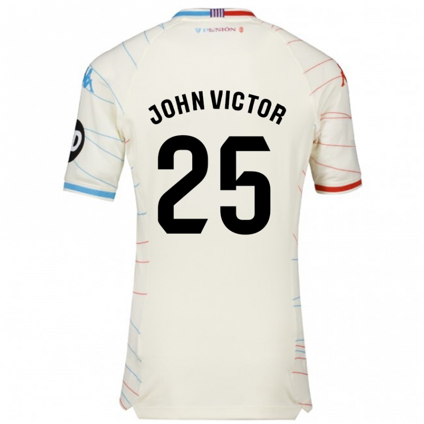 Kinder Fußball John Victor #25 Weiß Rot Blau Auswärtstrikot Trikot 2024/25 T-Shirt Luxemburg