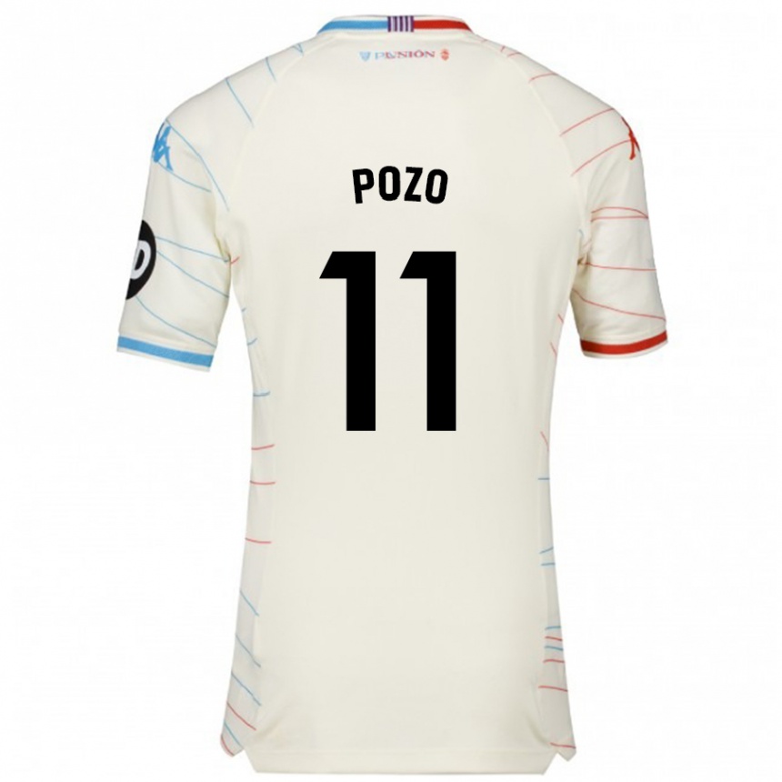 Kinder Fußball Manuel Pozo #11 Weiß Rot Blau Auswärtstrikot Trikot 2024/25 T-Shirt Luxemburg