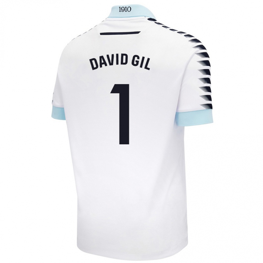 Kinder Fußball David Gil #1 Weiß Blau Auswärtstrikot Trikot 2024/25 T-Shirt Luxemburg