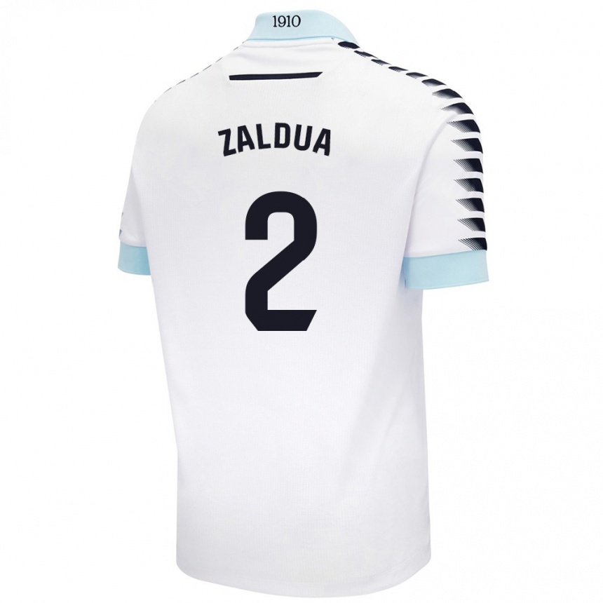 Kinder Fußball Joseba Zaldua #2 Weiß Blau Auswärtstrikot Trikot 2024/25 T-Shirt Luxemburg