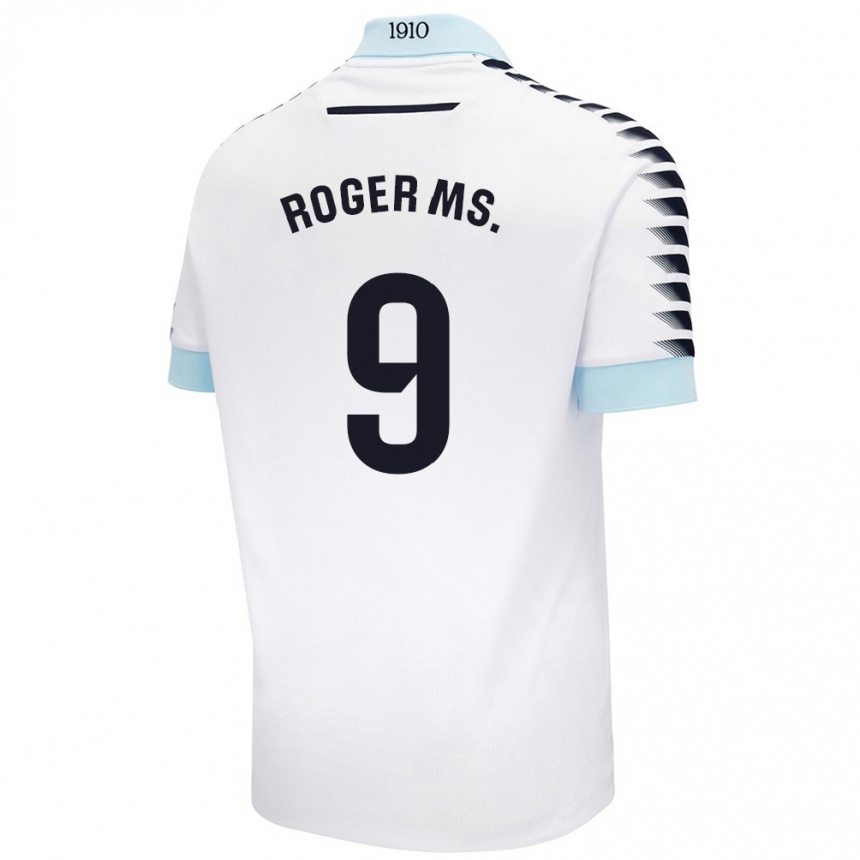 Kinder Fußball Roger Martí #9 Weiß Blau Auswärtstrikot Trikot 2024/25 T-Shirt Luxemburg