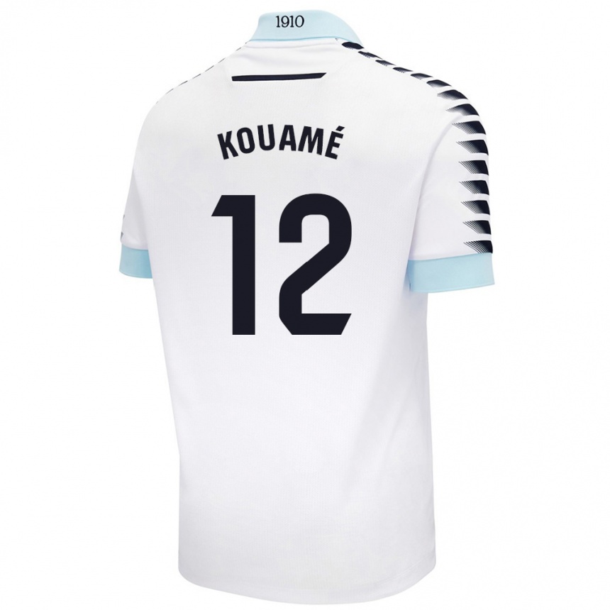 Kinder Fußball Rominigue Kouamé #12 Weiß Blau Auswärtstrikot Trikot 2024/25 T-Shirt Luxemburg