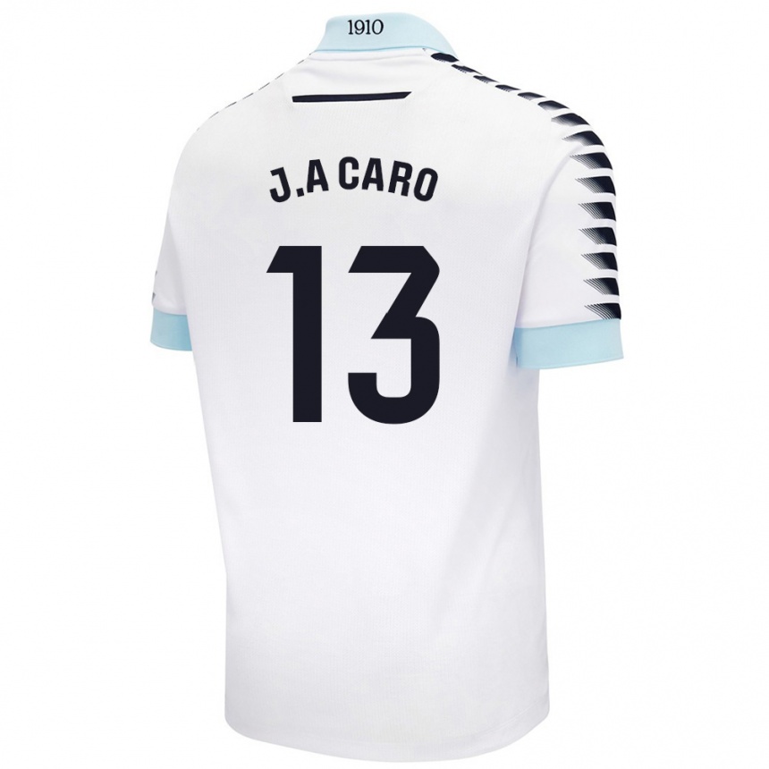 Kinder Fußball José Antonio Caro #13 Weiß Blau Auswärtstrikot Trikot 2024/25 T-Shirt Luxemburg