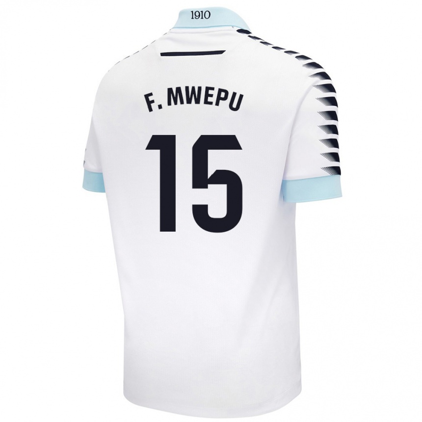 Kinder Fußball Francisco Mwepu #15 Weiß Blau Auswärtstrikot Trikot 2024/25 T-Shirt Luxemburg