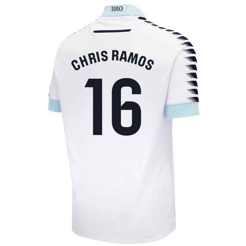 Kinder Fußball Chris Ramos #16 Weiß Blau Auswärtstrikot Trikot 2024/25 T-Shirt Luxemburg