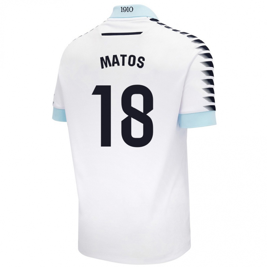 Kinder Fußball José Matos #18 Weiß Blau Auswärtstrikot Trikot 2024/25 T-Shirt Luxemburg