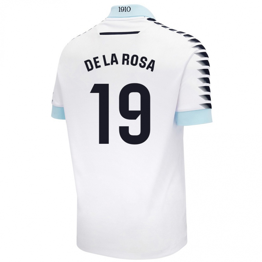 Kinder Fußball José Antonio De La Rosa #19 Weiß Blau Auswärtstrikot Trikot 2024/25 T-Shirt Luxemburg