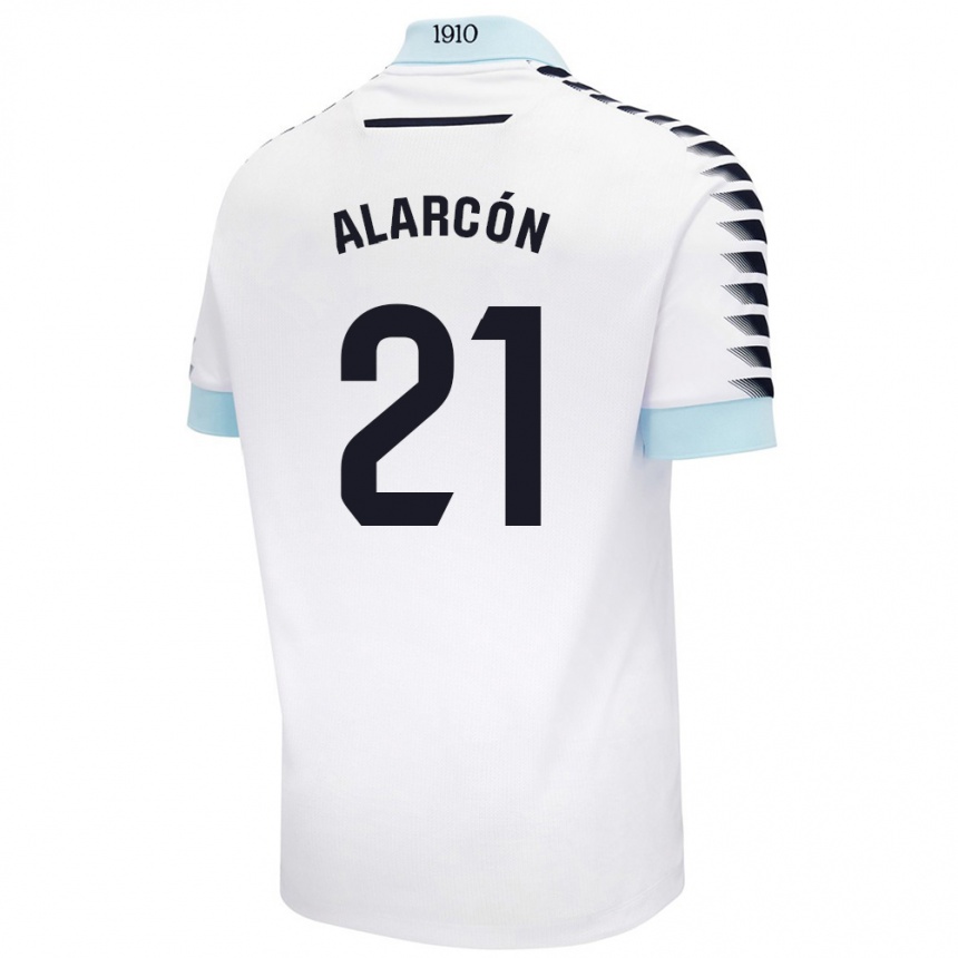 Kinder Fußball Tomás Alarcón #21 Weiß Blau Auswärtstrikot Trikot 2024/25 T-Shirt Luxemburg