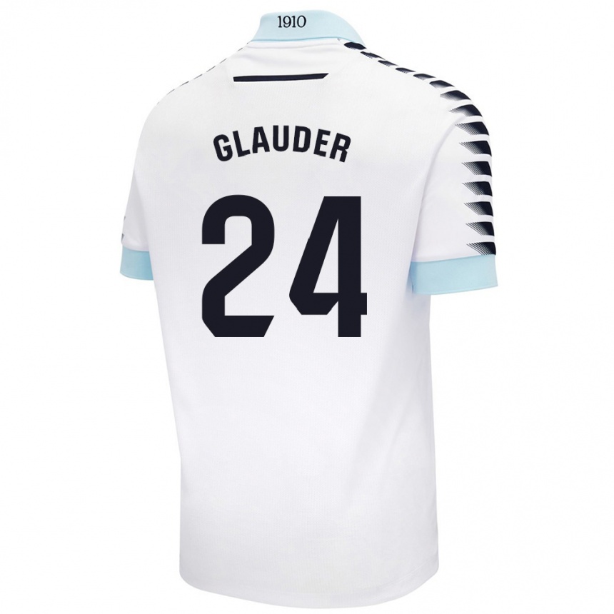 Kinder Fußball Cristian Glauder #24 Weiß Blau Auswärtstrikot Trikot 2024/25 T-Shirt Luxemburg