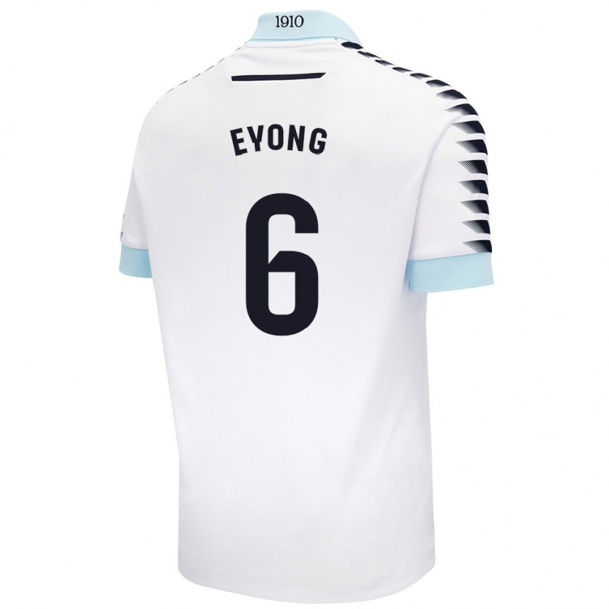 Kinder Fußball Etta Eyong #6 Weiß Blau Auswärtstrikot Trikot 2024/25 T-Shirt Luxemburg