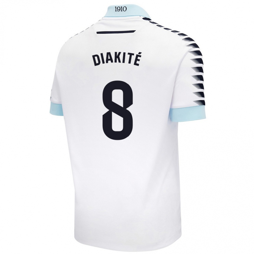 Kinder Fußball Moussa Diakité #8 Weiß Blau Auswärtstrikot Trikot 2024/25 T-Shirt Luxemburg