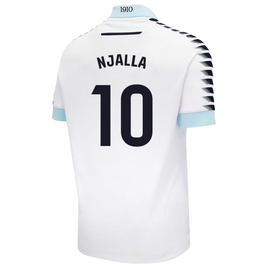 Kinder Fußball Nico Njalla #10 Weiß Blau Auswärtstrikot Trikot 2024/25 T-Shirt Luxemburg