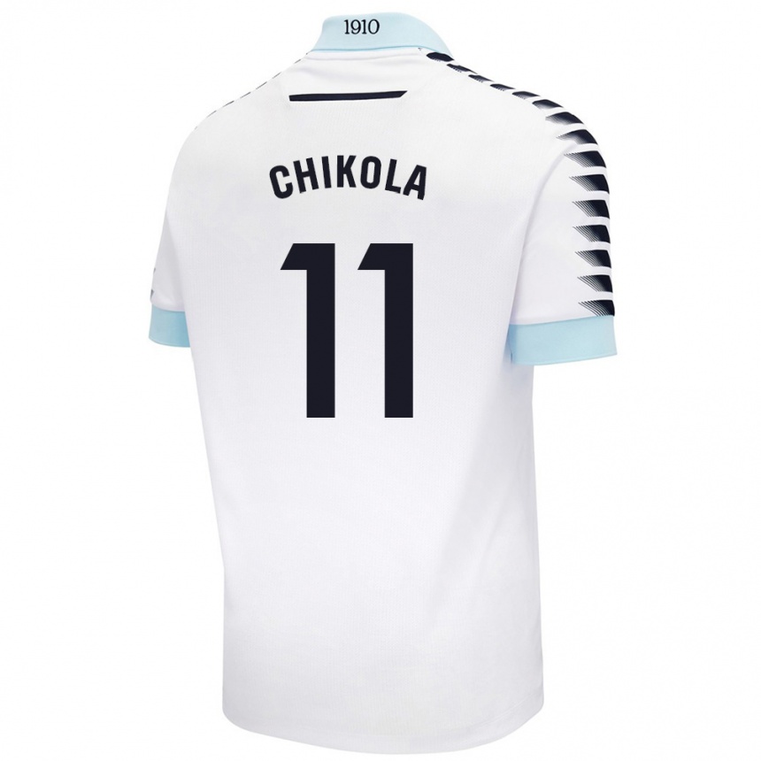 Kinder Fußball Peter Chikola #11 Weiß Blau Auswärtstrikot Trikot 2024/25 T-Shirt Luxemburg