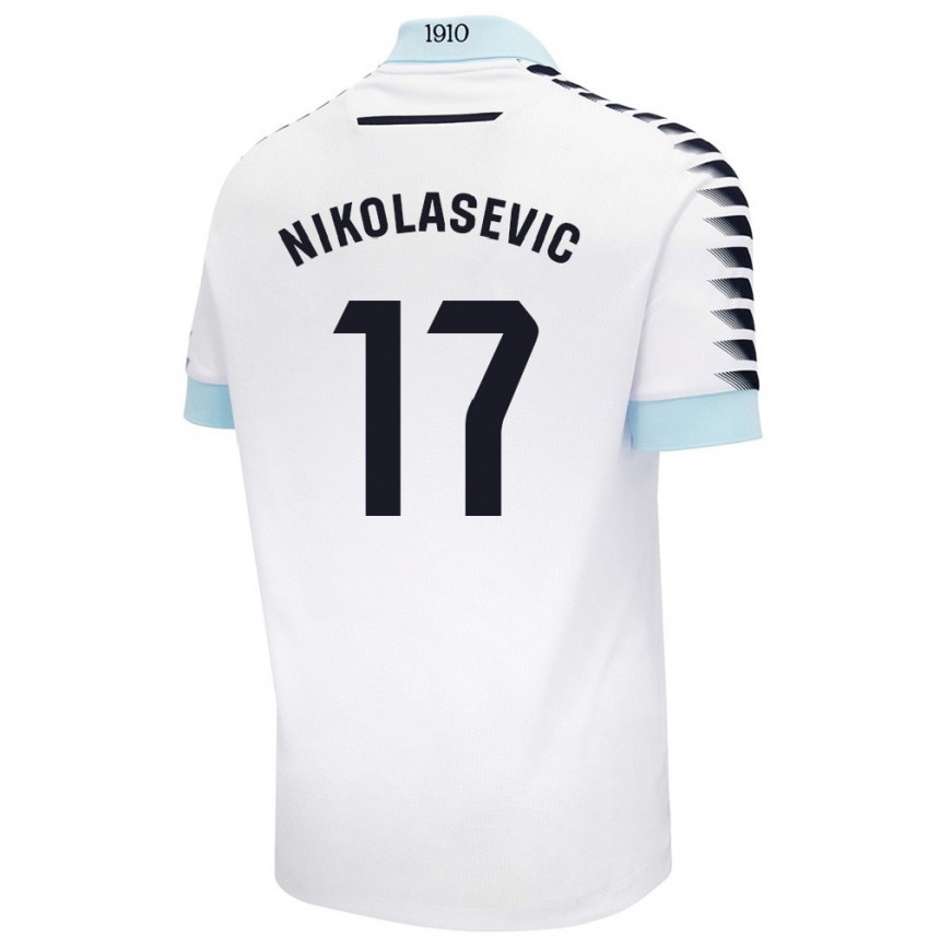 Kinder Fußball Mirko Nikolasevic #17 Weiß Blau Auswärtstrikot Trikot 2024/25 T-Shirt Luxemburg