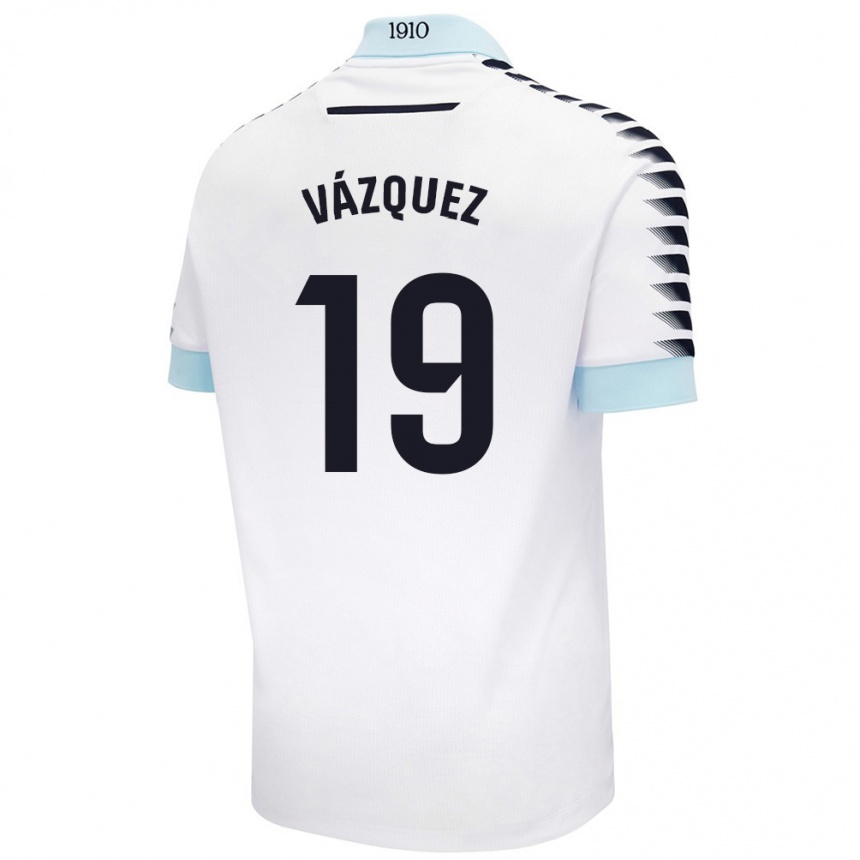 Kinder Fußball Borja Vázquez #19 Weiß Blau Auswärtstrikot Trikot 2024/25 T-Shirt Luxemburg