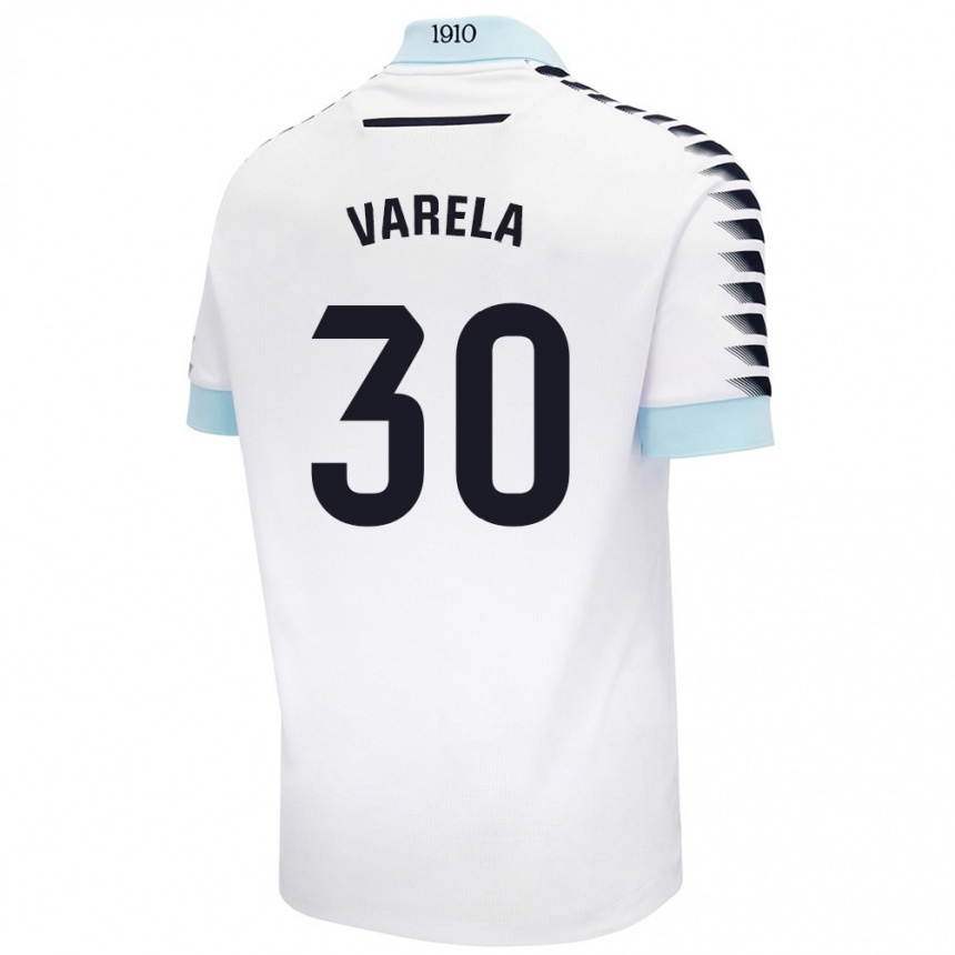 Kinder Fußball Brandon Varela #30 Weiß Blau Auswärtstrikot Trikot 2024/25 T-Shirt Luxemburg